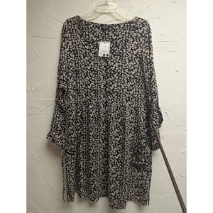 Simply Be Dress Women's 14 Cuffed Viscose Black Multi Roll Up LS  Pockets Tie